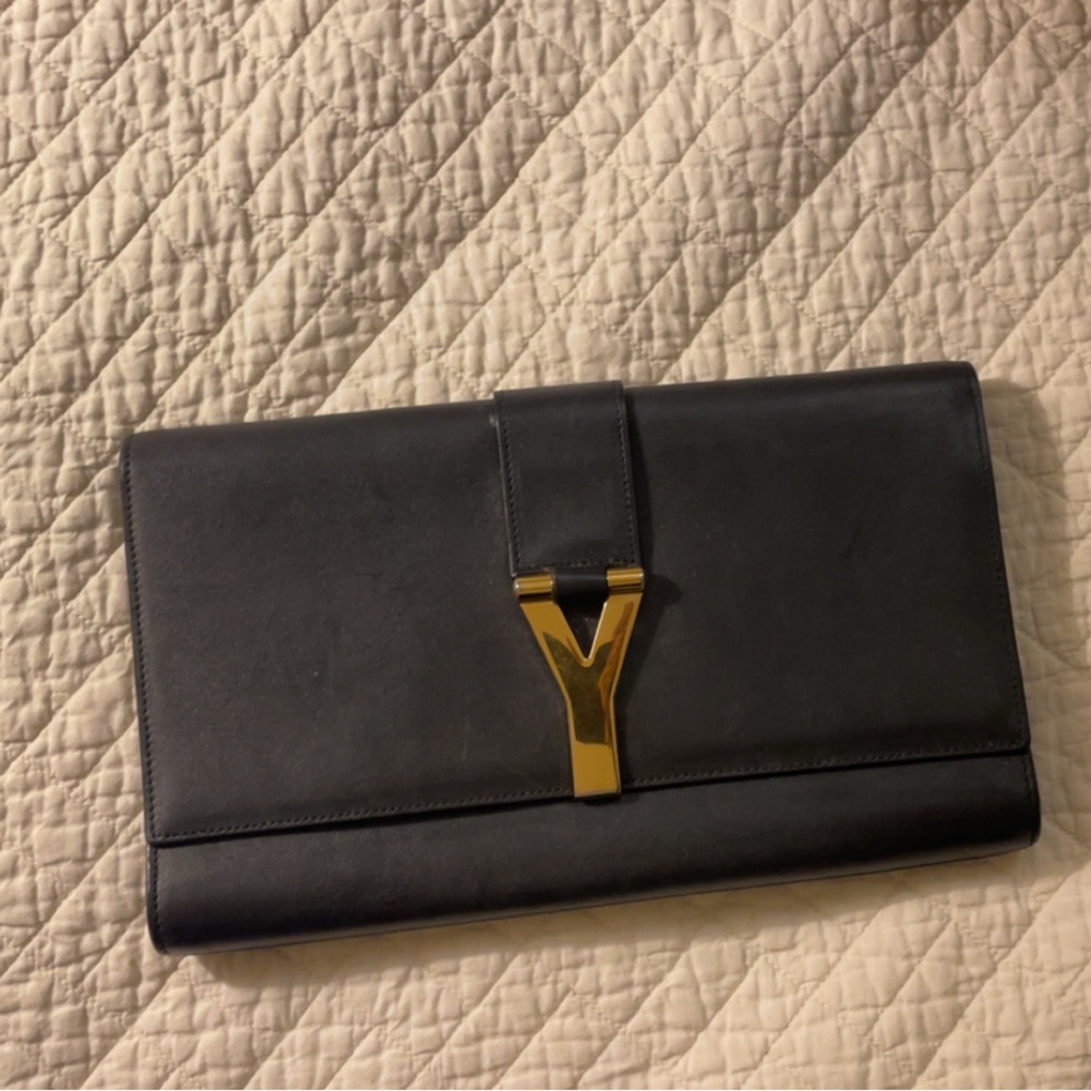Saint Laurent Black Clutch with Gold Accent